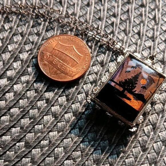 Vintage Morpho Butterfly Wing Reversable Pendant Necklace On Silver-tone Chain - Picture 7 of 7